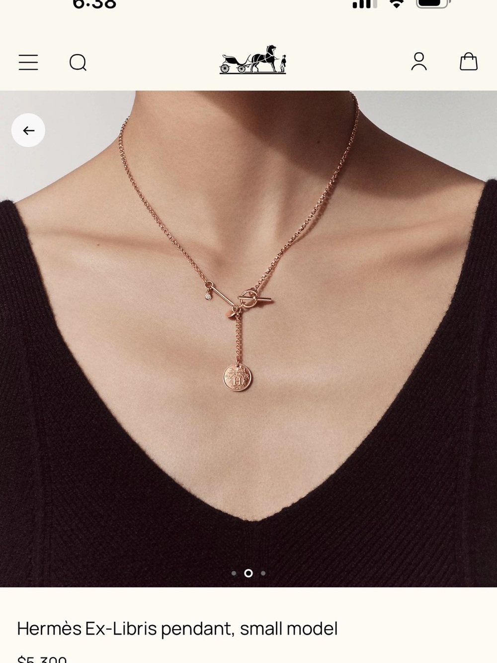 Hermès Rose Gold-Tone Pendant Necklace with Coin Charm
